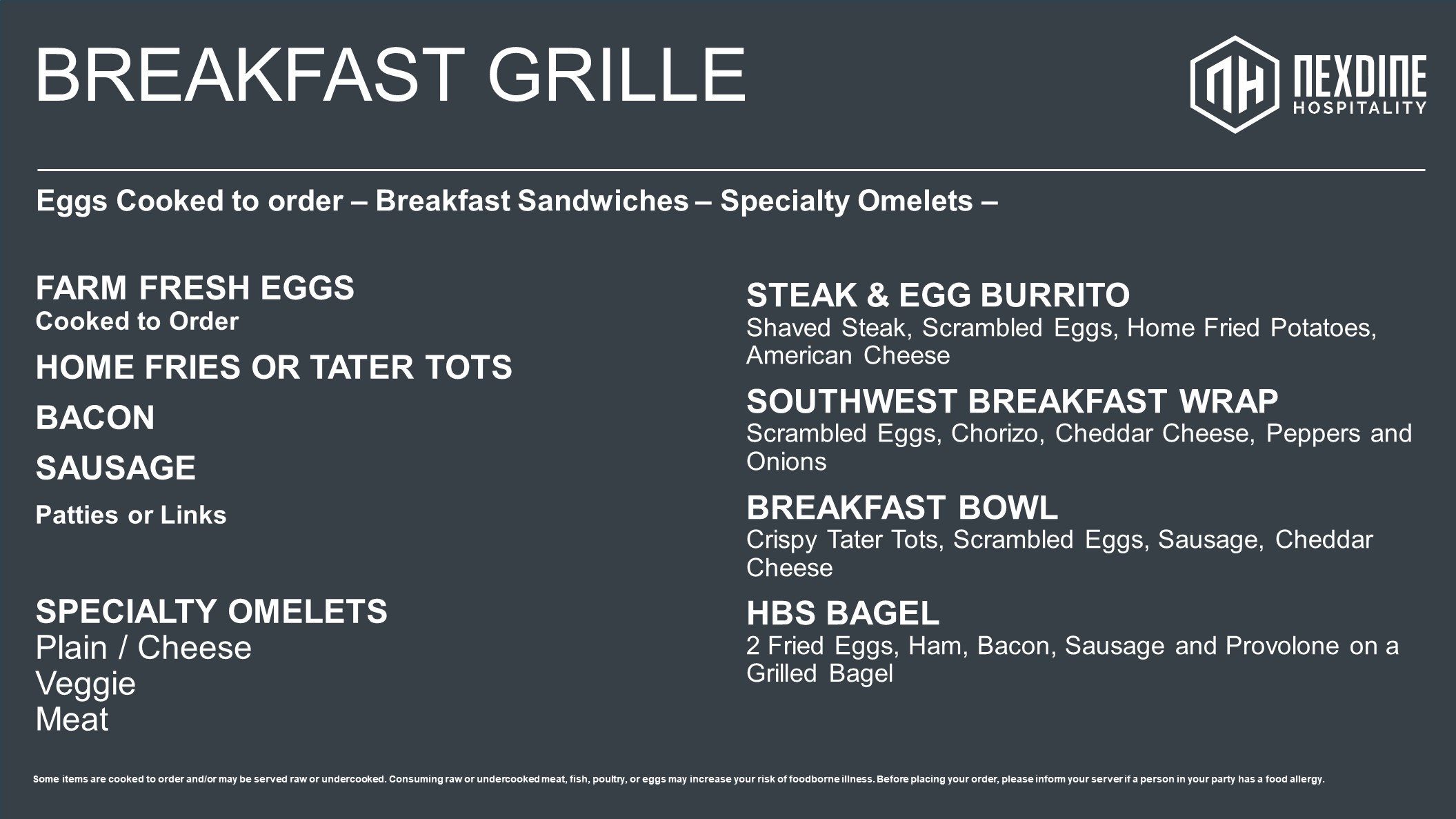 Crosby Cafe Everyday Menu